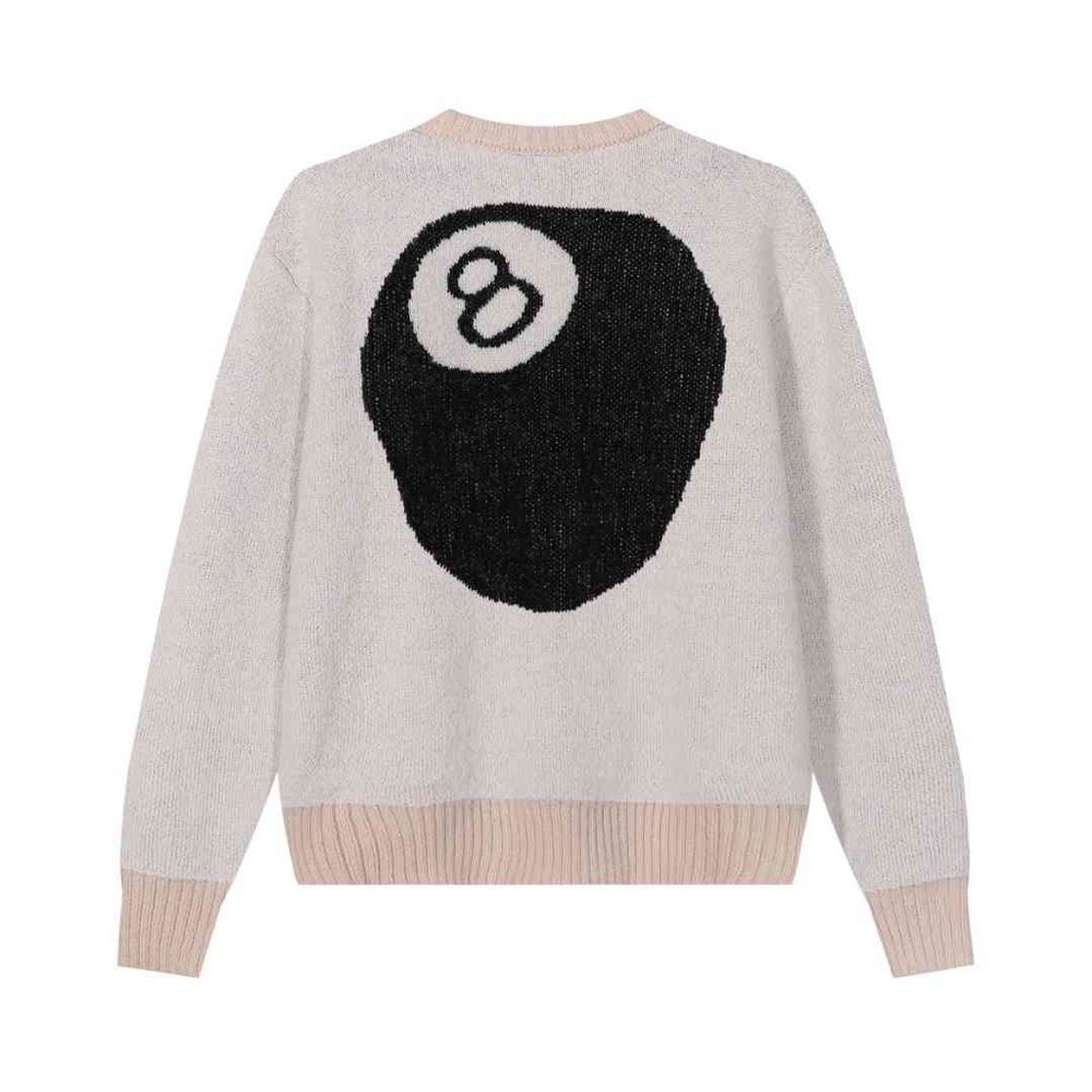 Stussy Beige Sweater with Black 8-Ball Design